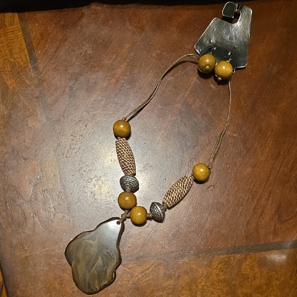 Brown and Silver Decorative Hanging with Organic Stone